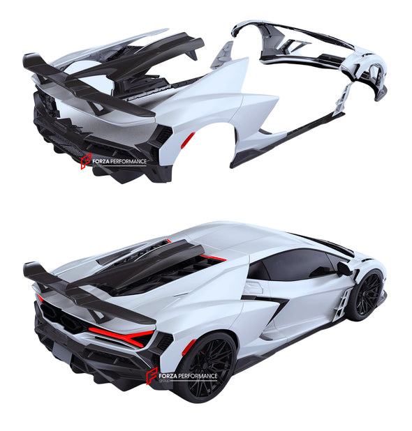 DRY CARBON BODY KIT for LAMBORGHINI REVUELTO 2023+

Set includes:

Front Lip
Front Bumper
Hood/Bonnet
Fender Flares
Side Skirts
Rear Spoiler
Engine Cover
Rear Quarter Panels
Rear Bumper
Rear Diffuser

Material: Dry Carbon