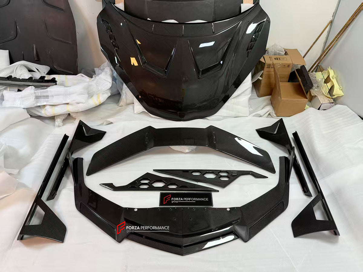 DRY CARBON BODY KIT for LAMBORGHINI REVUELTO 2023+
Set includes:
Front Lip
Side Skirts
Engine Cover
Rear Spoiler
Rear Diffuser
Material: Dry Carbon
NOTE: Professional installation is required.