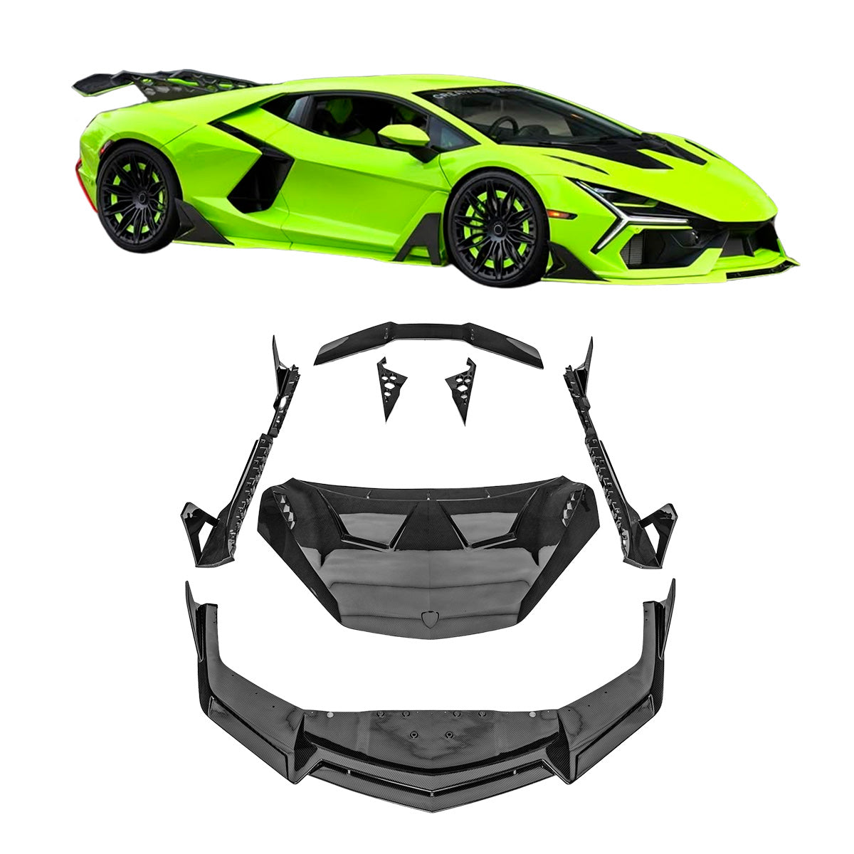 DRY CARBON BODY KIT for LAMBORGHINI REVUELTO 2023+

Set includes:

Front Lip
Side Skirts
Engine Cover
Rear Spoiler
Rear Diffuser

Material: Dry Carbon

NOTE: Professional installation is required.