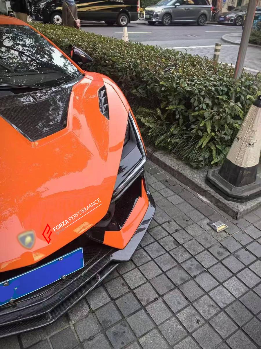 DRY CARBON BODY KIT for LAMBORGHINI REVUELTO 2023+ FORZA PERFORMANCE custom fit Duke Dynamics
Set includes:

Front Lip
Hood Bonnet
Side Skirts
Engine Cover
Rear Spoiler Wing
Rear Diffuser
Material: Dry Carbon

NOTE: Professional installation is required.