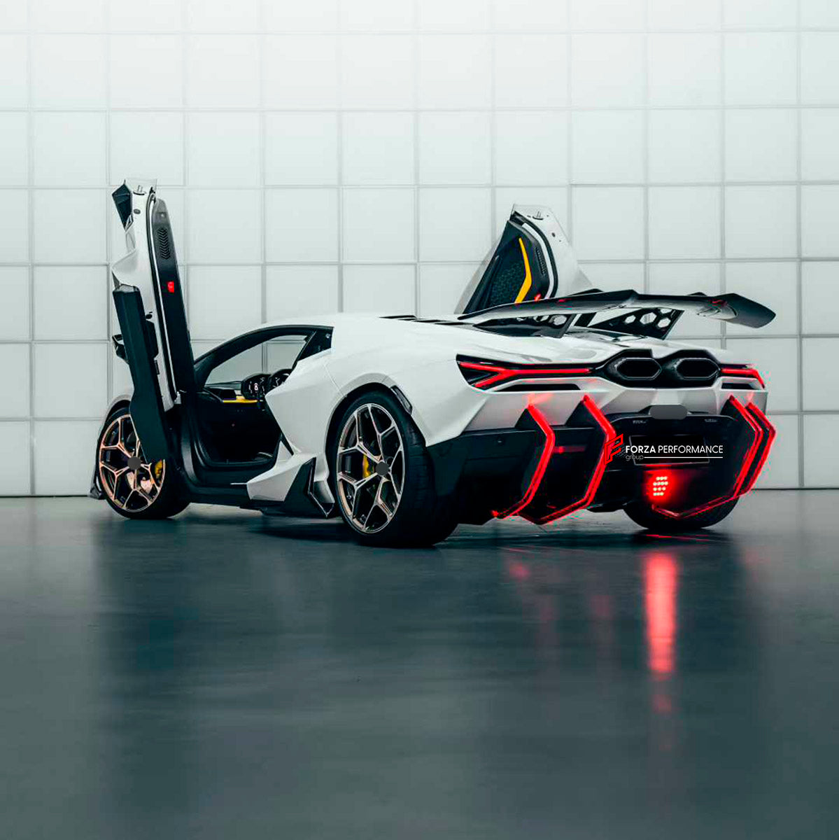 DRY CARBON BODY KIT for LAMBORGHINI REVUELTO 2023+ FORZA PERFORMANCE custom fit Duke Dynamics
Set includes:

Front Lip
Hood Bonnet
Side Skirts
Engine Cover
Rear Spoiler Wing
Rear Diffuser
Material: Dry Carbon

NOTE: Professional installation is required.