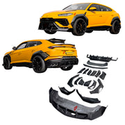 DRY CARBON BODY KIT for Lamborghini Urus S 2023+
Set includes:

Front Lip
Front Bumper Fins
Front Fenders
Front Fender Vents
Rear Fenders
Roof Spoiler
Ducktail Spoiler
Rear Diffuser
Material: Dry Carbon

NOTE: Professional installation is required.