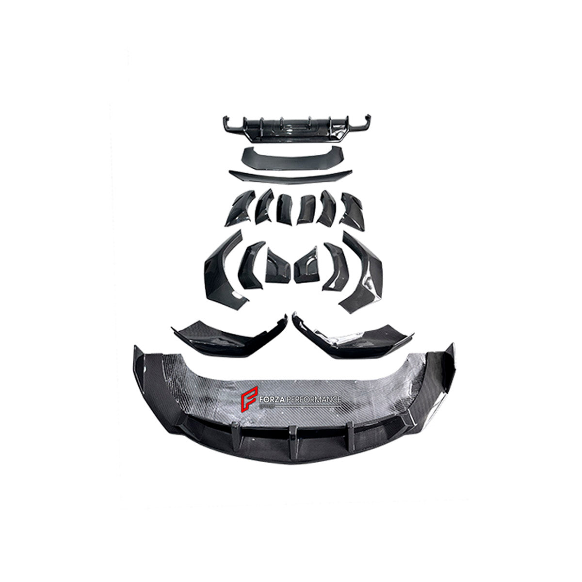 DRY CARBON BODY KIT for Lamborghini Urus S 2023+
Set includes:

Front Lip
Front Bumper Fins
Front Fenders
Front Fender Vents
Rear Fenders
Roof Spoiler
Ducktail Spoiler
Rear Diffuser
Material: Dry Carbon

NOTE: Professional installation is required.