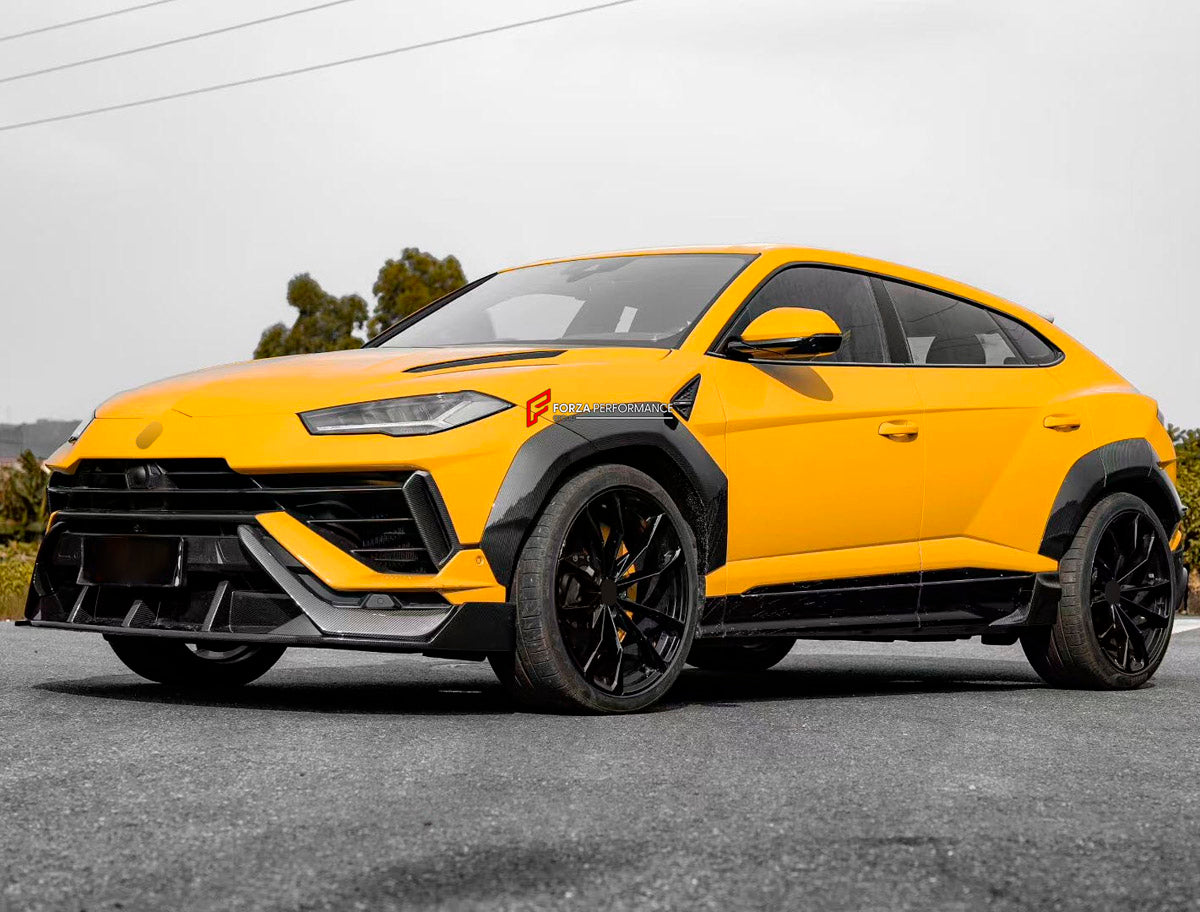 DRY CARBON BODY KIT for Lamborghini Urus S 2023+
Set includes:

Front Lip
Front Bumper Fins
Front Fenders
Front Fender Vents
Rear Fenders
Roof Spoiler
Ducktail Spoiler
Rear Diffuser
Material: Dry Carbon

NOTE: Professional installation is required.