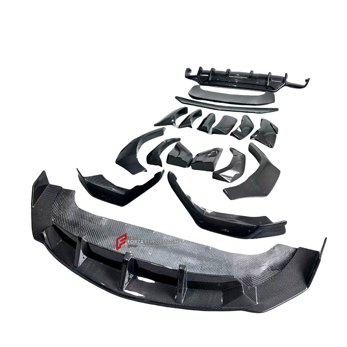 DRY CARBON BODY KIT for Lamborghini Urus S 2023+
Set includes:

Front Lip
Front Bumper Fins
Front Fenders
Front Fender Vents
Rear Fenders
Roof Spoiler
Ducktail Spoiler
Rear Diffuser
Material: Dry Carbon

NOTE: Professional installation is required.
