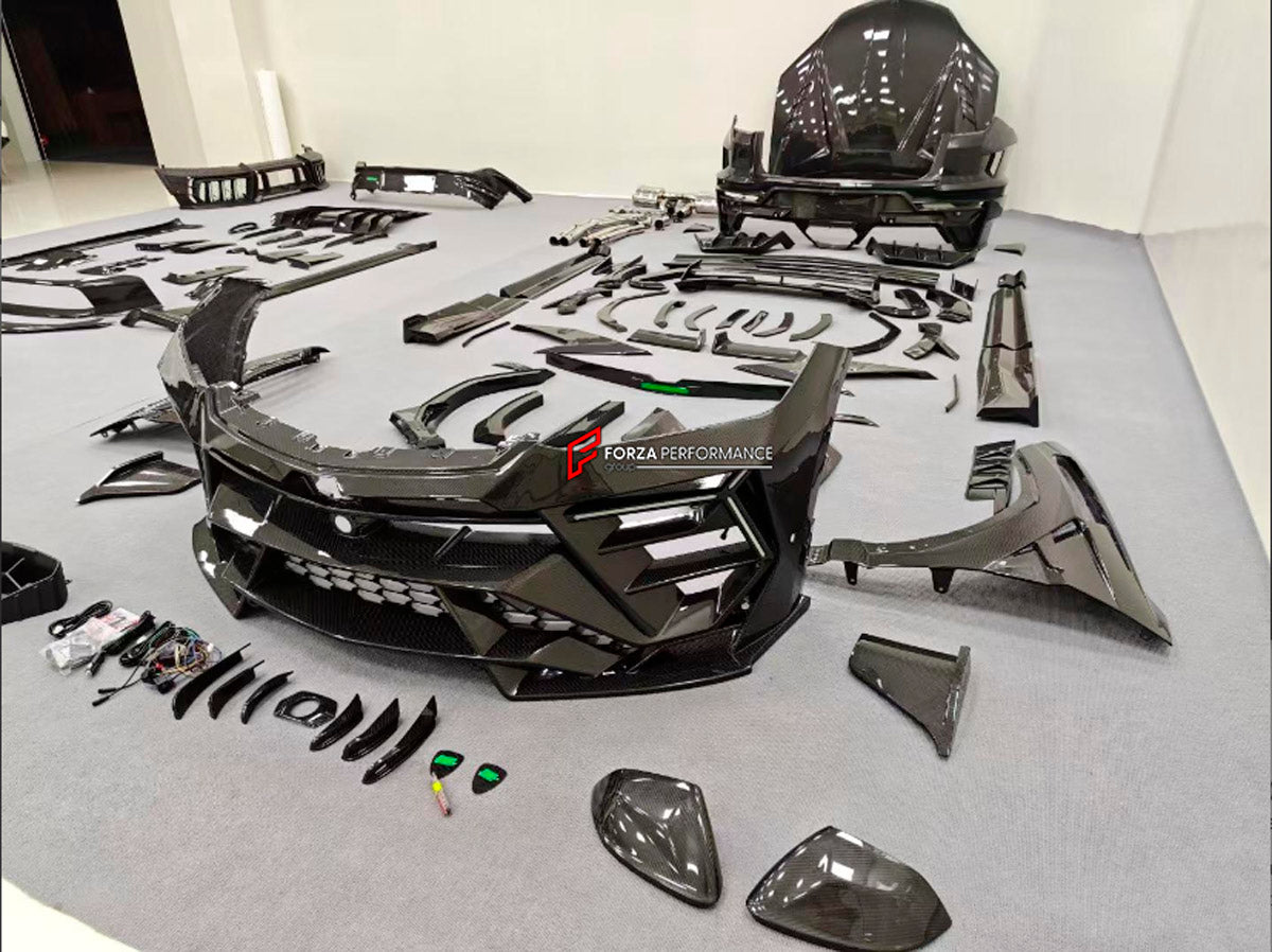 DRY CARBON BODY KIT for LAMBORGHINI URUS SE 2024+

Set includes:
Front Lip
Front Bumper Assembly
Hood Bonnet
Fender Flares
Side Mirror Covers
Side Skirts
Rear Spoiler
Rear Diffuser

Material: Dry Carbon

NOTE: Professional installation is required.
