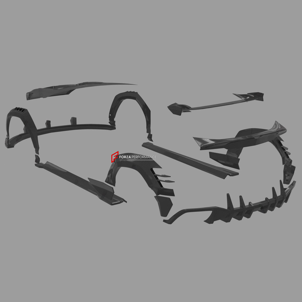DRY CARBON BODY KIT for Lamborghini Urus SE 2024+
Set includes:

Front Lip
Hood Bonnet
Front Fenders
Front Fender Vents
Side Skirts
Rear Fenders
Roof Spoiler
Ducktail Spoiler
Rear Bumper Fins
Rear Diffuser
Material: Dry Carbon

NOTE: Professional installation is required.