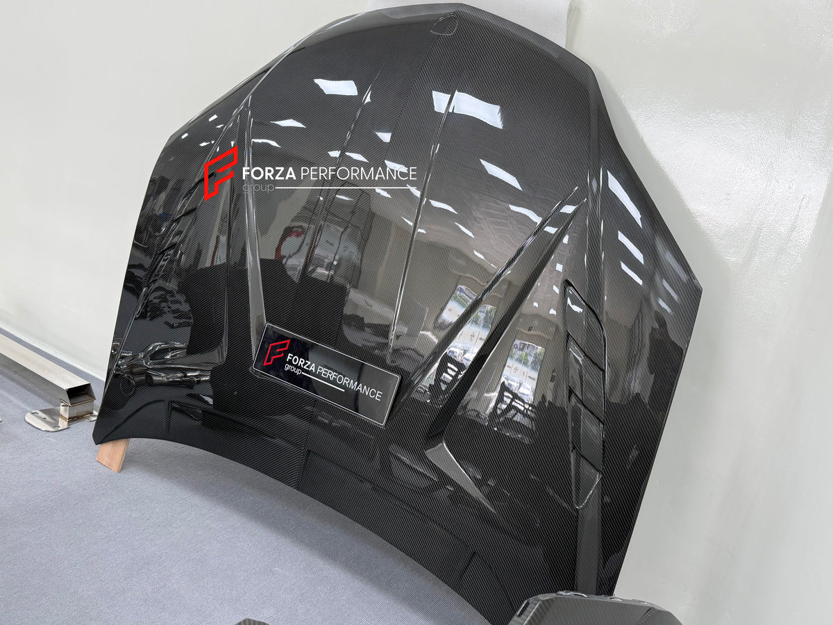 DRY CARBON BODY KIT with EXHAUST SYSTEM for LAMBORGHINI URUS SE 2024+ FORZA PERFORMANCE custom fit VENATUS SE buy
Set includes:

Front Bumper Assembly
Hood Bonnet
Hood Bonnet Trims
Front Fenders
Front Fender Flares
Front Fender Vents
Side Mirror Covers
Side Skirts
Rear Fenders
Rear Fender Flares
Roof Spoiler
Trunk Lid Wing Spoiler
Rear Diffuser
Exhaust System
Material: Dry Carbon

NOTE: Professional installation is required.