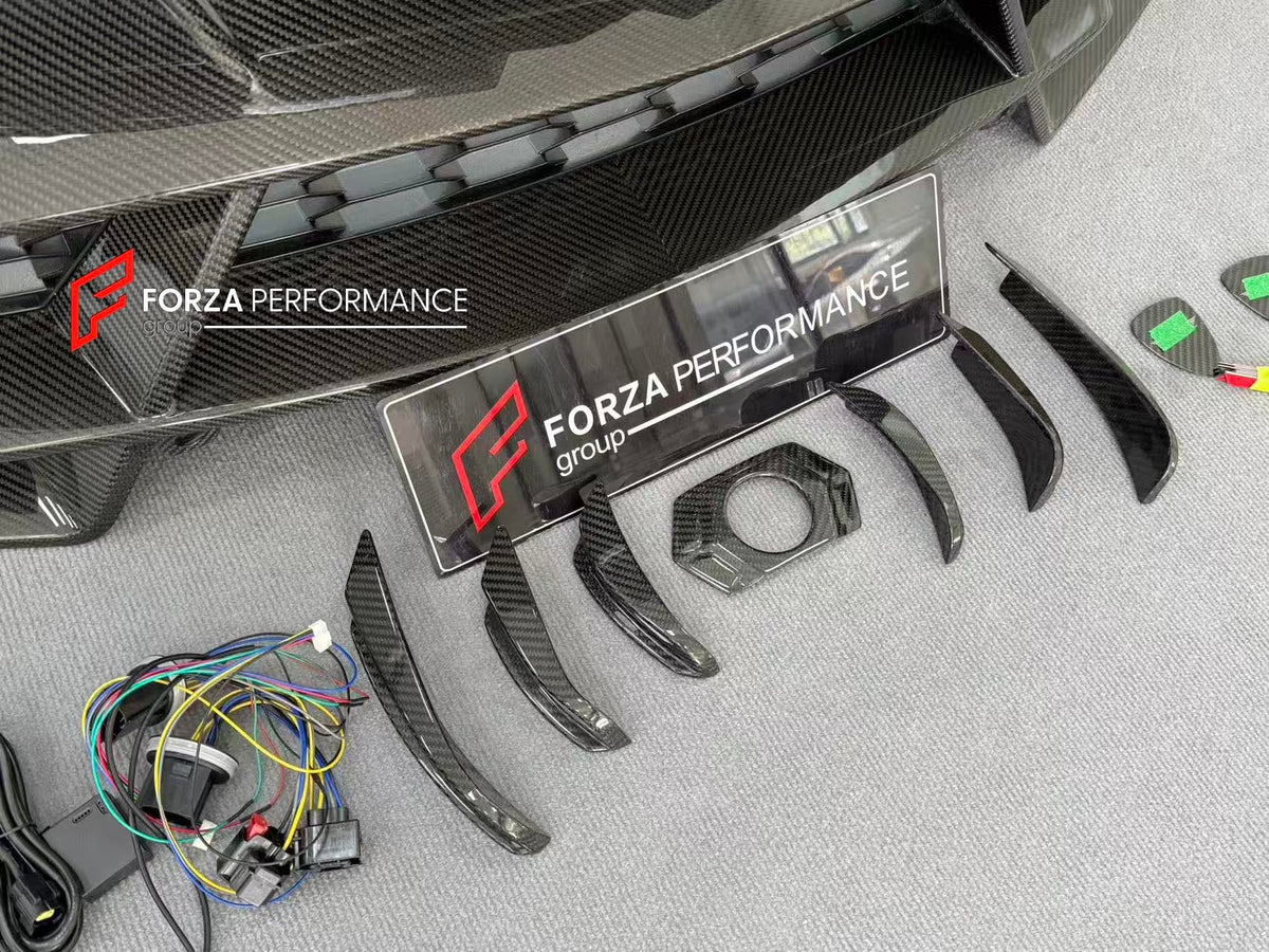 DRY CARBON BODY KIT with EXHAUST SYSTEM for LAMBORGHINI URUS SE 2024+ FORZA PERFORMANCE custom fit VENATUS SE buy
Set includes:

Front Bumper Assembly
Hood Bonnet
Hood Bonnet Trims
Front Fenders
Front Fender Flares
Front Fender Vents
Side Mirror Covers
Side Skirts
Rear Fenders
Rear Fender Flares
Roof Spoiler
Trunk Lid Wing Spoiler
Rear Diffuser
Exhaust System
Material: Dry Carbon

NOTE: Professional installation is required.
