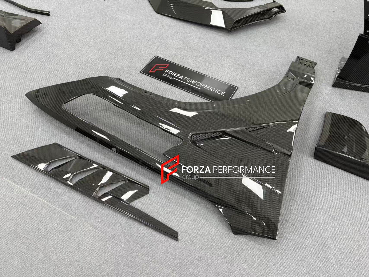 DRY CARBON BODY KIT with EXHAUST SYSTEM for LAMBORGHINI URUS SE 2024+ FORZA PERFORMANCE custom fit VENATUS SE buy
Set includes:

Front Bumper Assembly
Hood Bonnet
Hood Bonnet Trims
Front Fenders
Front Fender Flares
Front Fender Vents
Side Mirror Covers
Side Skirts
Rear Fenders
Rear Fender Flares
Roof Spoiler
Trunk Lid Wing Spoiler
Rear Diffuser
Exhaust System
Material: Dry Carbon

NOTE: Professional installation is required.