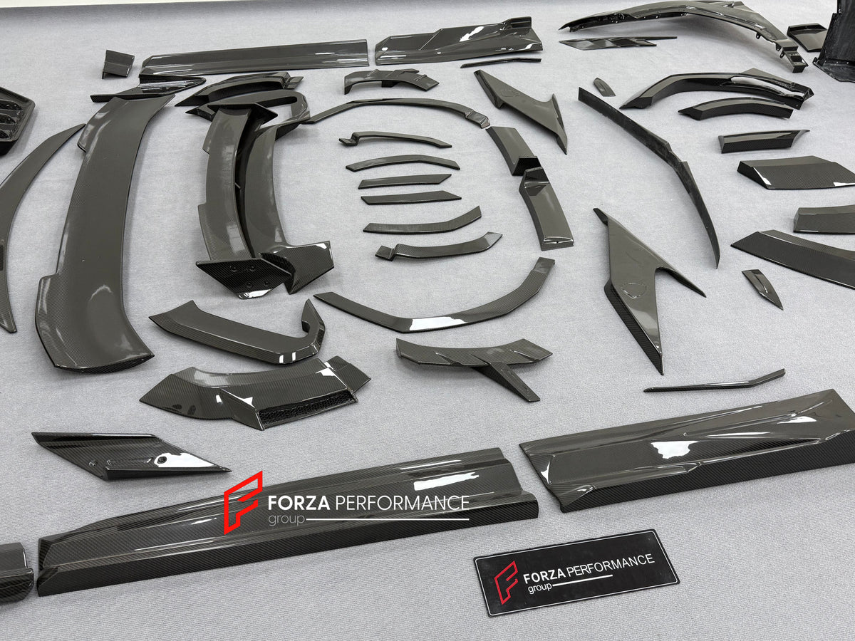 DRY CARBON BODY KIT with EXHAUST SYSTEM for LAMBORGHINI URUS SE 2024+ FORZA PERFORMANCE custom fit VENATUS SE buy
Set includes:

Front Bumper Assembly
Hood Bonnet
Hood Bonnet Trims
Front Fenders
Front Fender Flares
Front Fender Vents
Side Mirror Covers
Side Skirts
Rear Fenders
Rear Fender Flares
Roof Spoiler
Trunk Lid Wing Spoiler
Rear Diffuser
Exhaust System
Material: Dry Carbon

NOTE: Professional installation is required.