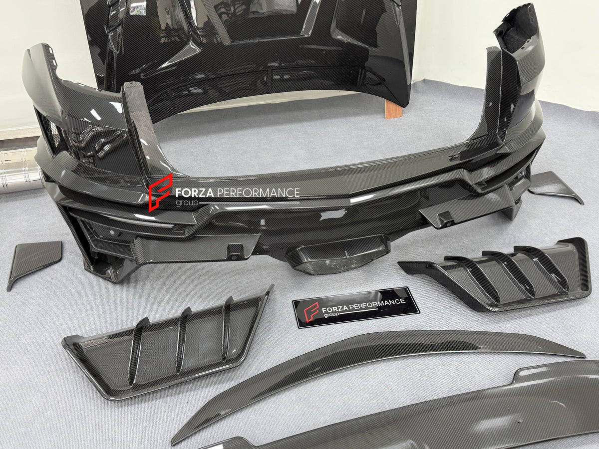 DRY CARBON BODY KIT with EXHAUST SYSTEM for LAMBORGHINI URUS SE 2024+ FORZA PERFORMANCE custom fit VENATUS SE buy
Set includes:

Front Bumper Assembly
Hood Bonnet
Hood Bonnet Trims
Front Fenders
Front Fender Flares
Front Fender Vents
Side Mirror Covers
Side Skirts
Rear Fenders
Rear Fender Flares
Roof Spoiler
Trunk Lid Wing Spoiler
Rear Diffuser
Exhaust System
Material: Dry Carbon

NOTE: Professional installation is required.
