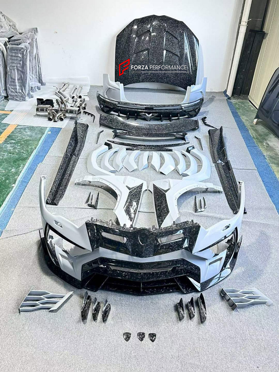 DRY CARBON BODY KIT for LAMBORGHINI URUS SE 2024+ FORZA PERFORMANCE custom fit Mansory Style

Set includes:
Front Lip
Front Bumper Assembly
Hood Bonnet
Front Fenders
Fender Flares
Side Skirts
Roof Spoiler
Ducktail Spoiler
Rear Bumper
Rear Diffuser
Exhaust System

Material: Dry Carbon

NOTE: Professional installation is required.