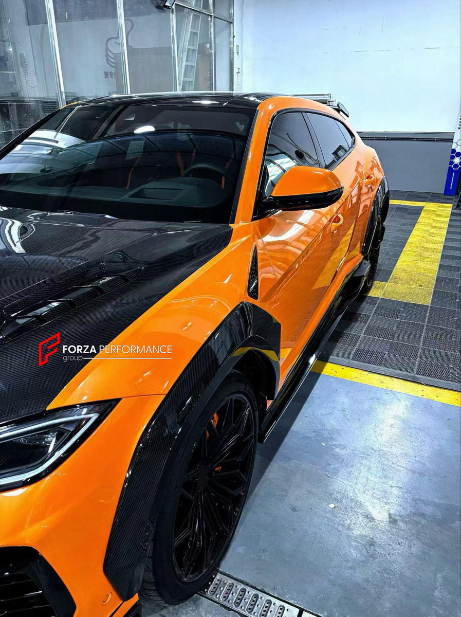 DRY CARBON BODY KIT for LAMBORGHINI URUS SE 2024+ FORZA PERFORMANCE custom fit U Style

Set includes:
Front Lip
Hood Bonnet
Fender Flares
Side Skirts
Roof Spoiler
Ducktail Spoiler
Rear Bumper Fins
Rear Diffuser

Material: Dry Carbon

NOTE: Professional installation is required.