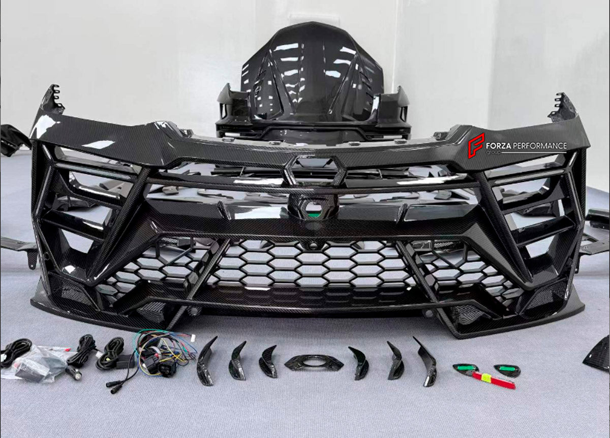 DRY CARBON BODY KIT for LAMBORGHINI URUS SE 2024+

Set includes:
Front Lip
Front Bumper Assembly
Hood Bonnet
Fender Flares
Side Mirror Covers
Side Skirts
Rear Spoiler
Rear Diffuser

Material: Dry Carbon

NOTE: Professional installation is required.