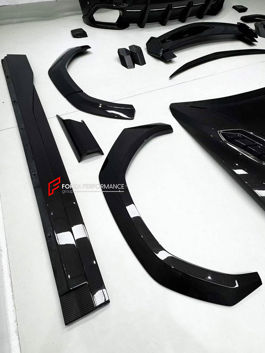 DRY CARBON BODY KIT for LAMBORGHINI URUS SE 2024+ FORZA PERFORMANCE custom fit U Style

Set includes:
Front Lip
Hood Bonnet
Fender Flares
Side Skirts
Roof Spoiler
Ducktail Spoiler
Rear Diffuser

Material: Dry Carbon

NOTE: Professional installation is required.