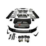 DRY CARBON BODY KIT for LAND ROVER DEFENDER L663 110 2020+

Set includes:

Front Lip
Front Bumper
Front Canards
Front Grille
Headlight Covers
Hood
Roof LED DRL Bar
Fender Flares
Side Mirror Covers
Door Panels
Side Skirts
Roof Spoiler
Tail Lights Covers
Rear Bumper
Rear Diffuser
Exhaust Tips
Spare Tire Cover
Material: Dry Carbon

Note: Professional installation is required.