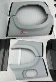 DRY CARBON BODY KIT for LAND ROVER DEFENDER L663 110 2020+

Set includes:

Front Lip
Front Bumper
Front Canards
Front Grille
Headlight Covers
Hood
Roof LED DRL Bar
Fender Flares
Side Mirror Covers
Door Panels
Side Skirts
Roof Spoiler
Tail Lights Covers
Rear Bumper
Rear Diffuser
Exhaust Tips
Spare Tire Cover
Material: Dry Carbon

Note: Professional installation is required.