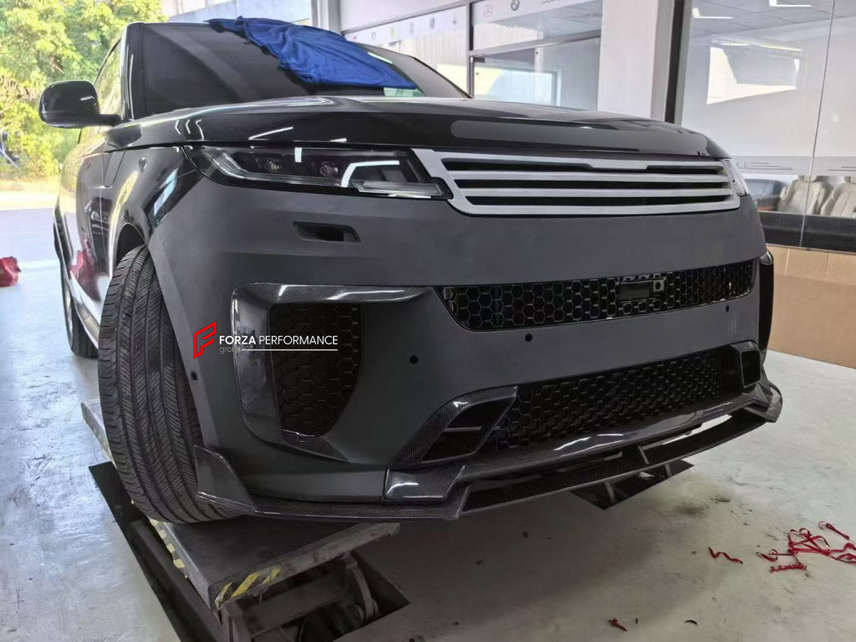 DRY CARBON BODY KIT for LAND ROVER RANGE ROVER SPORT L461 2022+ FORZA PERFORMANCE custom fit Mansory Style

Set includes:
Front Bumper Air Vent Covers
Front Grille
Front Grille Mesh Cover Trims
Hood Bonnet Air Vents
Side Mirror Covers
Side Skirts
Roof Spoiler
Ducktail Spoiler
Rear Bumper
Rear Bumper Fins
Rear Diffuser
Exhaust Tips

Material: Dry Carbon

NOTE: Professional installation is required.