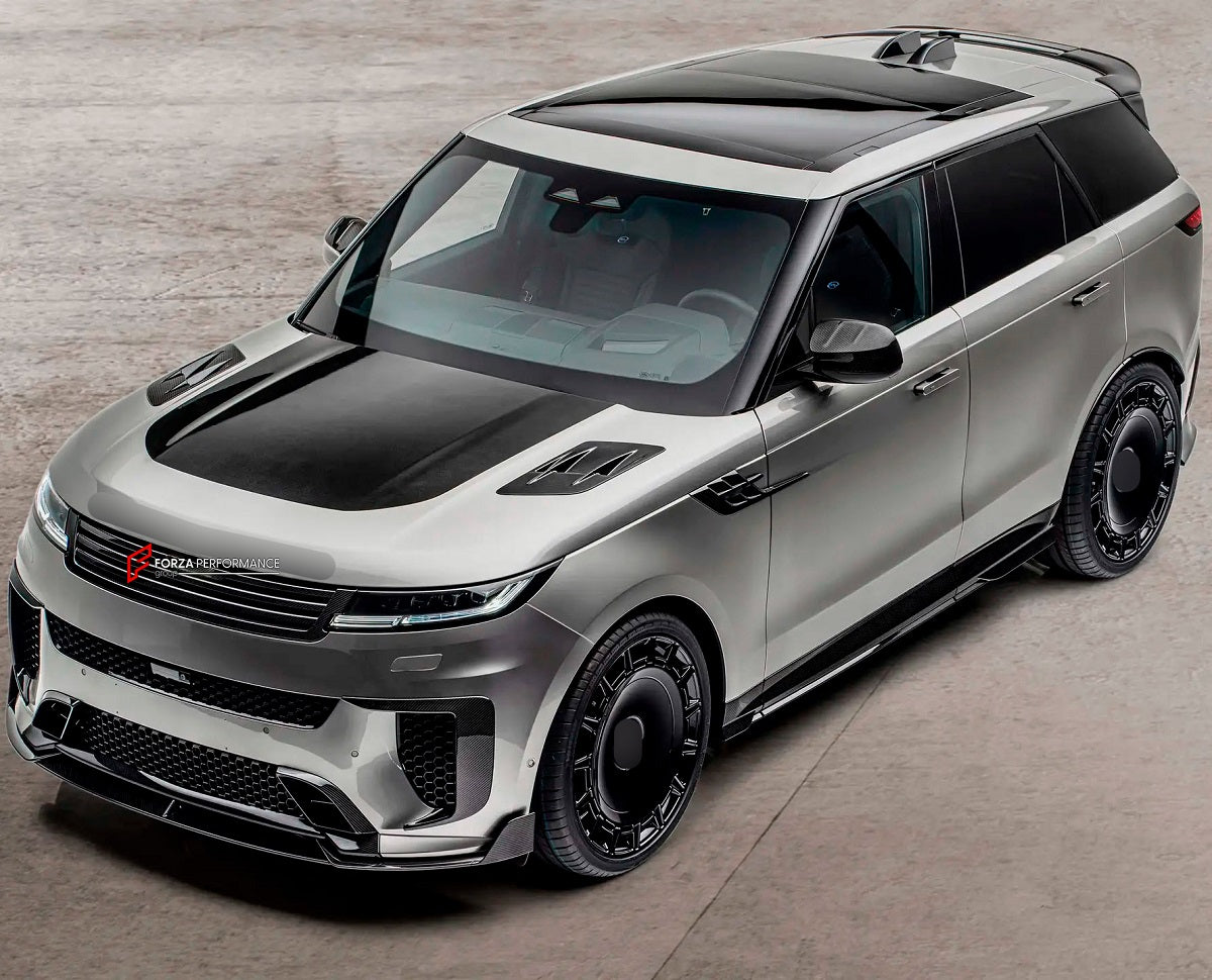 DRY CARBON BODY KIT for LAND ROVER RANGE ROVER SPORT SV L461 2022+ FORZA PERFORMANCE Mansory
Set includes:

Front Lip
Front Bumper Vents
Front Grille
Hood Bonnet Air Intakes
Side Mirror Covers
Side Skirts
Roof Spoiler
Ducktail Spoiler
Rear Diffuser
Rear Bumper Vents
Material: Dry Carbon

NOTE: Professional installation is required.