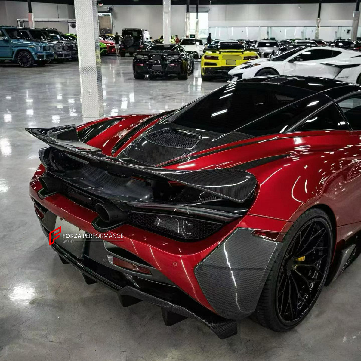 DRY CARBON BODY KIT for MCLAREN 720S COUPE 2017 - 2023 FORZA PERFORMANCE custom fit Ryft Style

Set includes:
Front Lip
Hood Bonnet
Front Fenders
Side Skirts
Rear Spoiler Wing
Rear Diffuser

Material: Dry Carbon

NOTE: Professional installation is required.