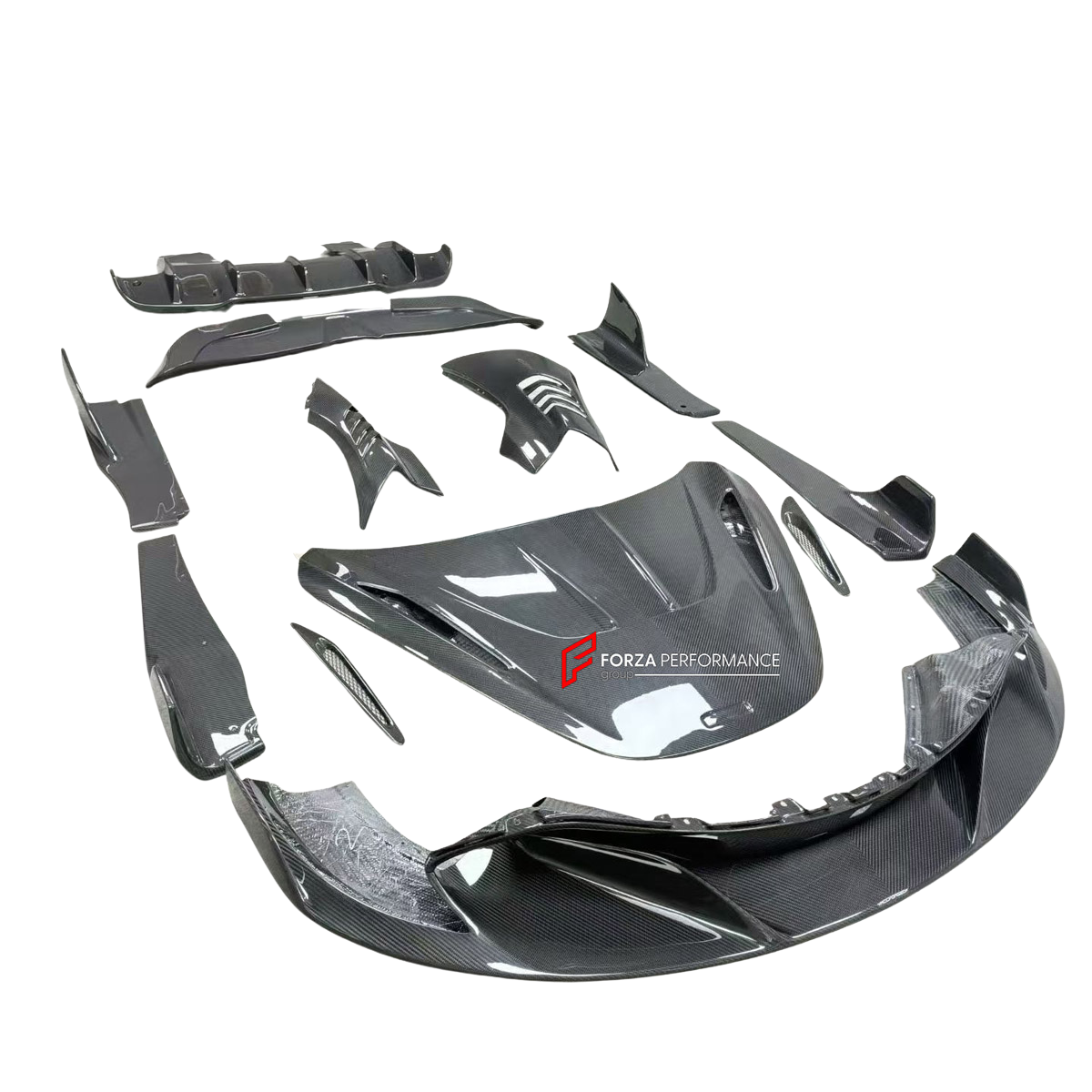 DRY CARBON BODY KIT for MCLAREN 720S COUPE 2017 - 2023 FORZA PERFORMANCE custom fit Ryft Style

Set includes:
Front Lip
Hood Bonnet
Front Fenders
Side Skirts
Rear Spoiler Wing
Rear Diffuser

Material: Dry Carbon

NOTE: Professional installation is required.