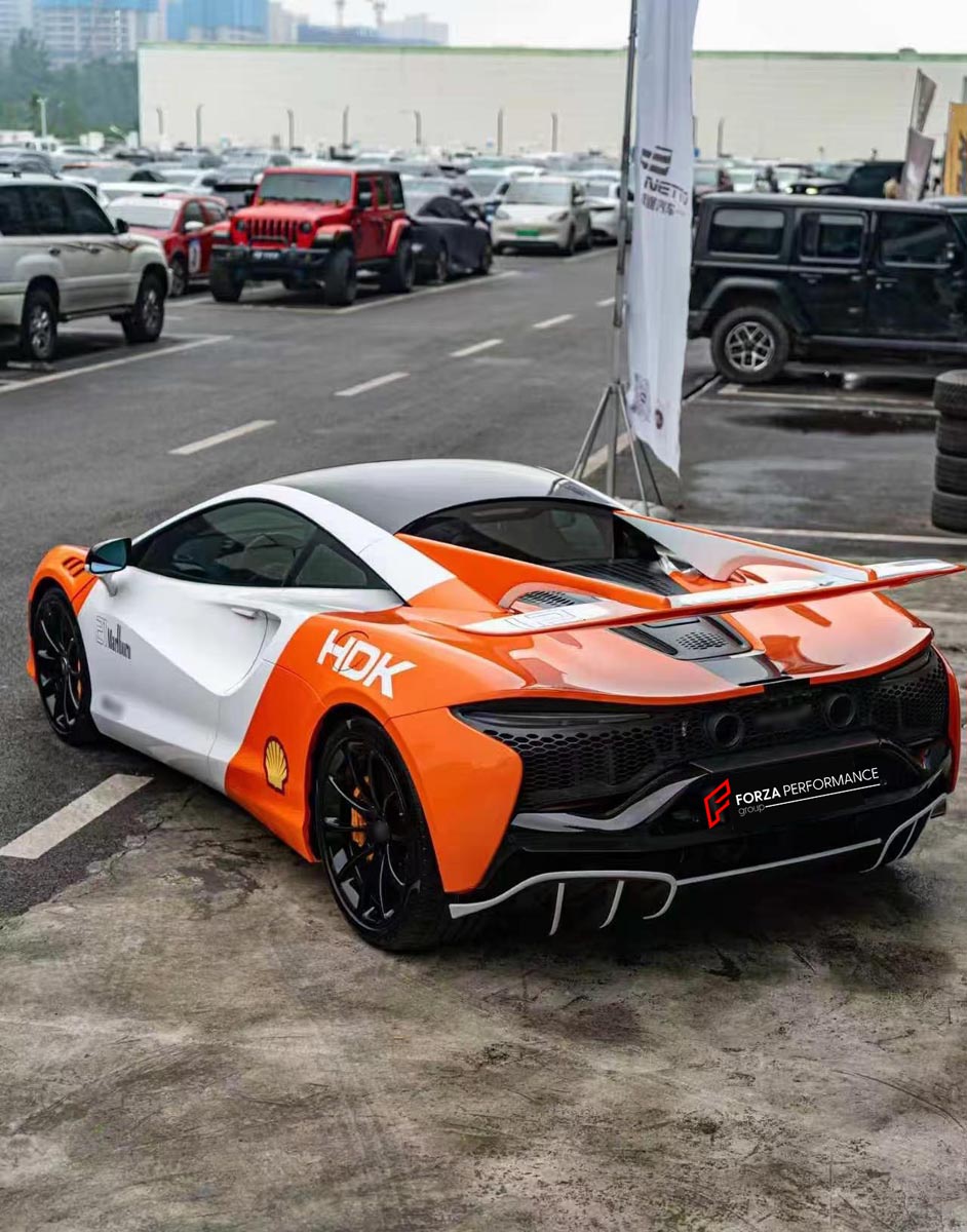 DRY CARBON BODY KIT for MCLAREN ARTURA 2021+

Set includes:

Front Lip
Side Skirts
Side Air Vent Covers
Rear Side Splitters
Rear Spoiler Wing
Rear Diffuser
Material: Dry Carbon

Note: Professional installation is required