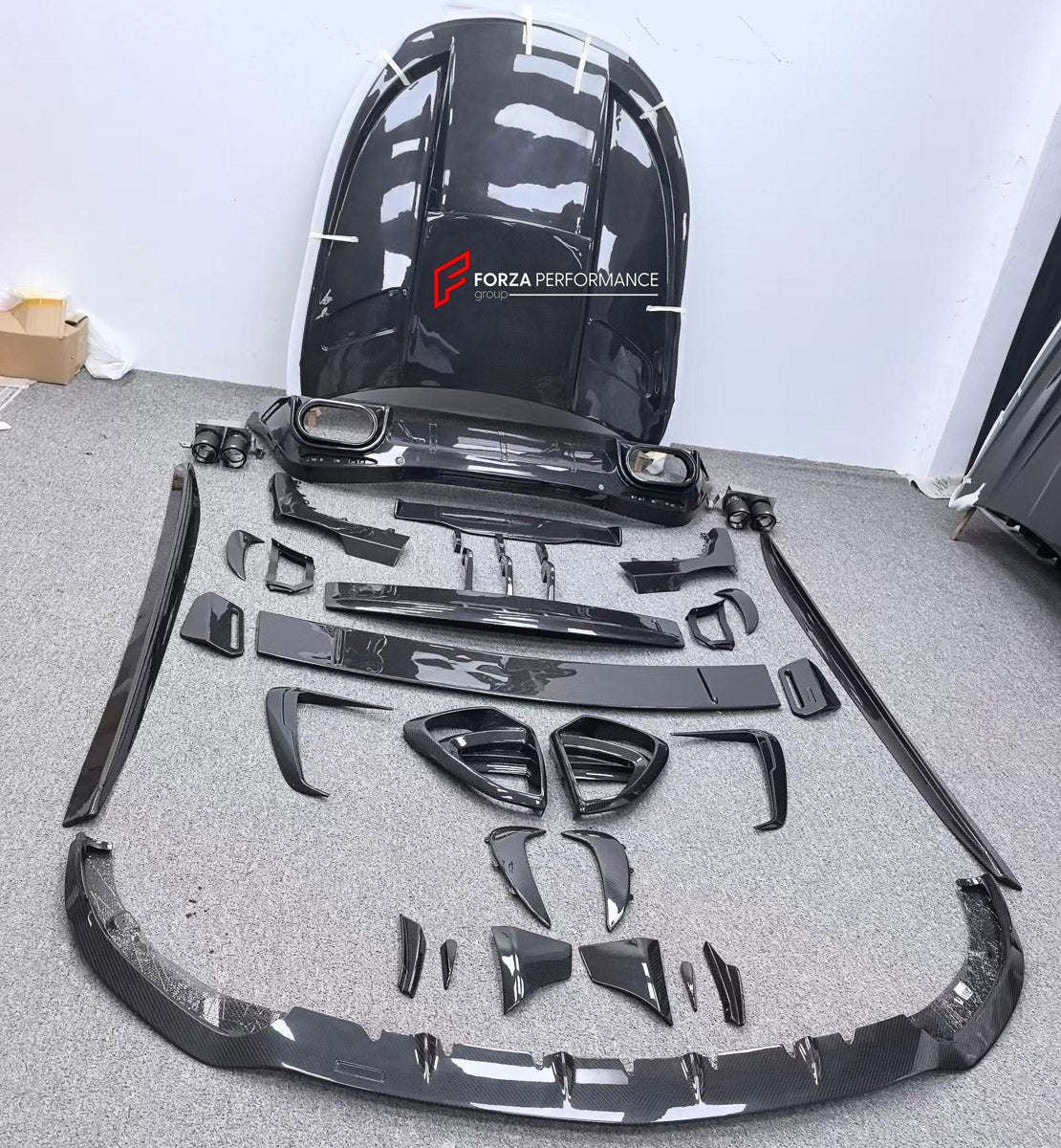 DRY CARBON BODY KIT for MERCEDES-BENZ AMG GT63 C192 COUPE 2024+

Set includes:
Front Lip
Front Bumper Canards
Front Grille Mesh Cover Trims
Hood Bonnet
Side Fender Vents
Side Skirts
Rear Spoiler Wing
Rear Bumper Fins
Rear Diffuser

Material: Dry Carbon

NOTE: Professional installation is required.