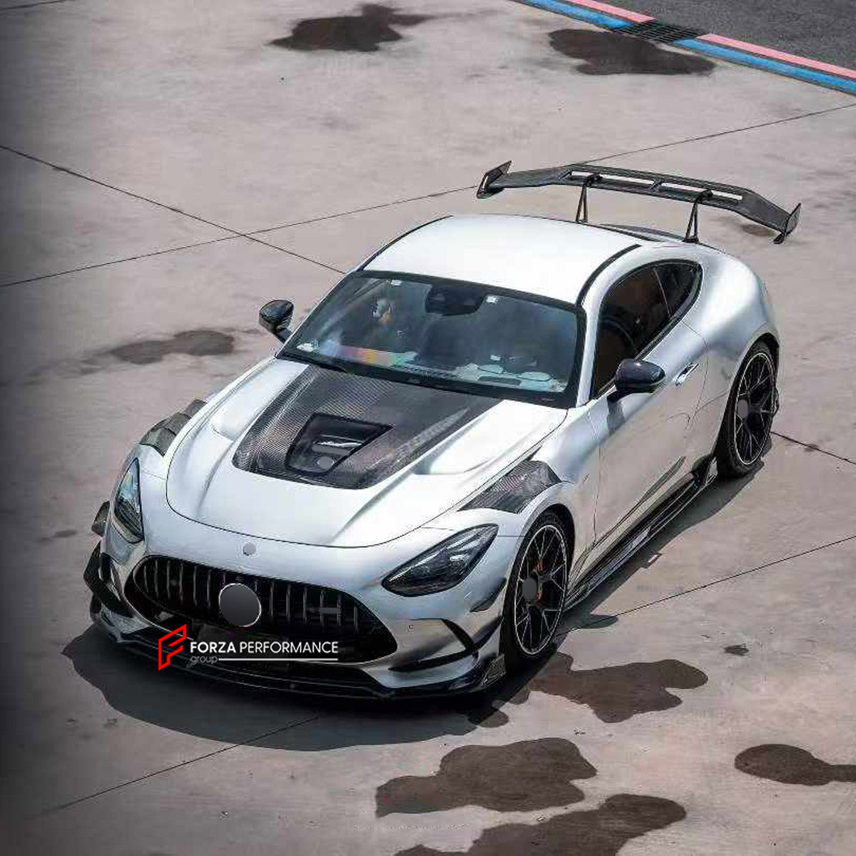 DRY CARBON BODY KIT for MERCEDES-BENZ AMG GT63 S C192 2024+

Set includes:
Front Lip
Front Bumper Canards
Hood Bonnet
Front Fenders
Side Skirts
Rear Spoiler Wing
Rear Bumper Fins
Rear Diffuser

Material: Dry Carbon

NOTE: Professional installation is required.