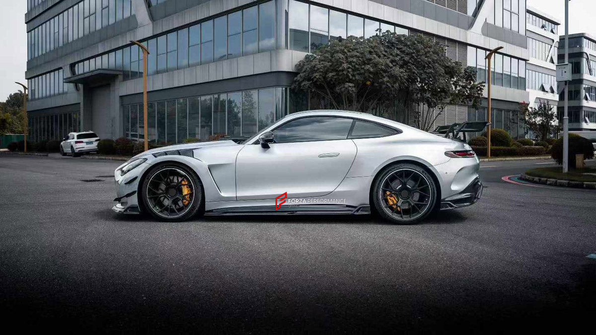 DRY CARBON BODY KIT for MERCEDES-BENZ AMG GT63 S C192 2024+

Set includes:
Front Lip
Front Bumper Canards
Hood Bonnet
Front Fenders
Side Skirts
Rear Spoiler Wing
Rear Bumper Fins
Rear Diffuser

Material: Dry Carbon

NOTE: Professional installation is required.