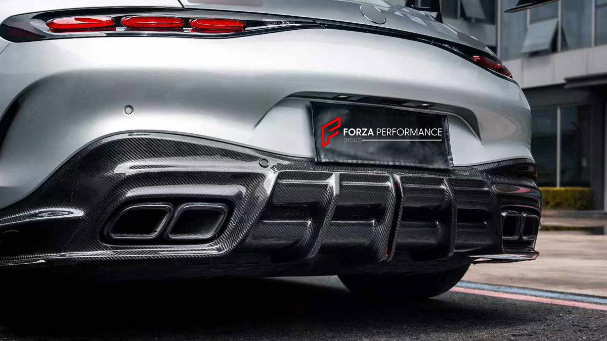 DRY CARBON BODY KIT for MERCEDES-BENZ AMG GT63 S C192 2024+

Set includes:
Front Lip
Front Bumper Canards
Hood Bonnet
Front Fenders
Side Skirts
Rear Spoiler Wing
Rear Bumper Fins
Rear Diffuser

Material: Dry Carbon

NOTE: Professional installation is required.
