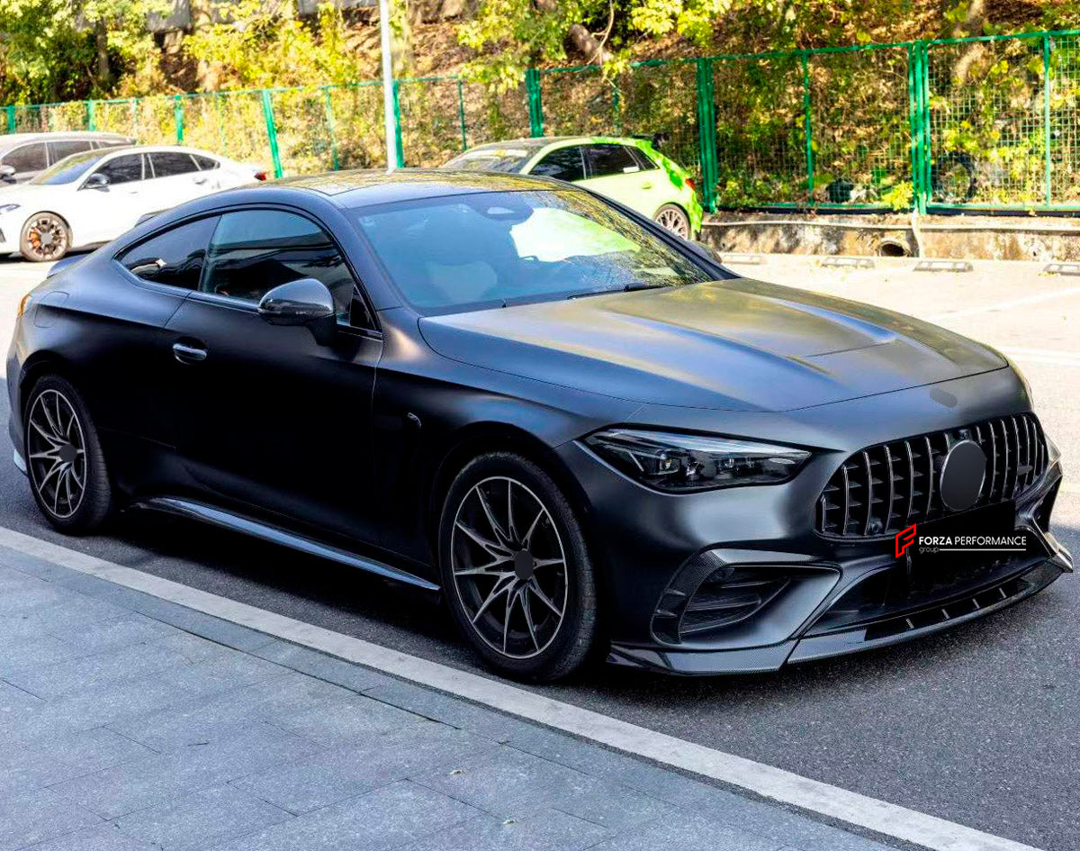 DRY CARBON BODY KIT for Mercedes Benz CLE53 AMG 2024+
Set includes:

Front Lip
Side Mirror Covers
Side Skirts
Roof Spoiler
Rear Diffuser
Material: Dry Carbon

NOTE: Professional installation is required.