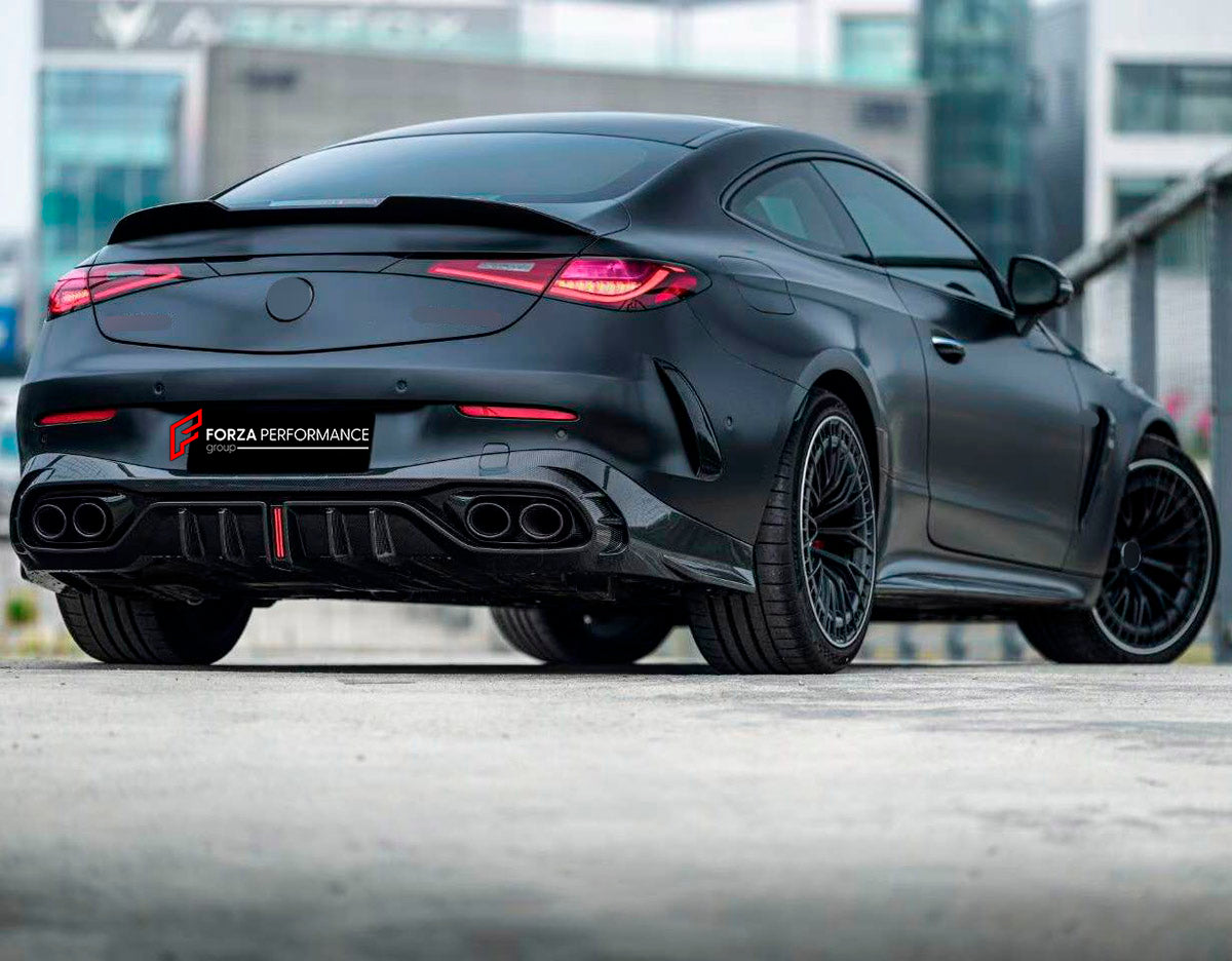 DRY CARBON BODY KIT for Mercedes Benz CLE53 AMG 2024+
Set includes:

Front Lip
Side Mirror Covers
Side Skirts
Roof Spoiler
Rear Diffuser
Material: Dry Carbon

NOTE: Professional installation is required.