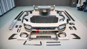 DRY CARBON BODY KIT FOR MERCEDES-BENZ G CLASS W464 W463A

Set includes:
Front Bumper Assembly
Front Bumper Trims
Hood
Side Fenders
Side Skirt
Spare Tire Cover
Rear Bumper

Material: Dry carbon fiber

NOTE: Professional installation is required