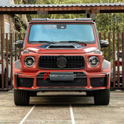 DRY CARBON BODY KIT for MERCEDES-BENZ G-CLASS W464 W465 2018+ FORZA PERFORMANCE custom fit B800 Style

Set includes:
Front Lip
Front Bumper
Front Bumper Canards
Front Bumper Air Vent Covers
Front Grille Mesh Cover Trims
Hood Bonnet
Roof Light Bar
Fender Flares
Fenders
Side Mirror Covers
Roof Spoiler
Rear Bumper
Rear Bumper Fins
Rear Diffuser
Spare Wheel Tire Cover

Material: Dry Carbon, Plastic

NOTE: Professional installation is required.