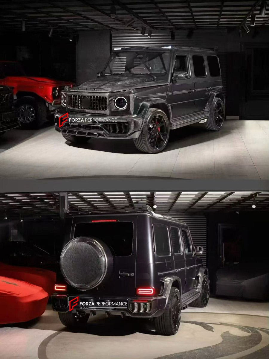 DRY CARBON BODY KIT for MERCEDES-BENZ G CLASS W464 W465 G63 G350 G500 2018+ FORZA PERFORMANCE custom fit Topcar Style

Set includes:
Front Bumper
Hood Bonnet
Front Fenders
Fender Flares
Side Steps
Rear Fenders
Rear Bumper
Rear Diffuser

Material: Dry Carbon

NOTE: Professional installation is required.