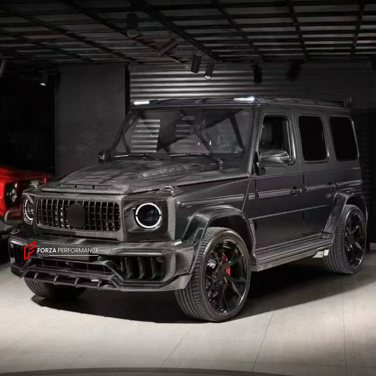 DRY CARBON BODY KIT for MERCEDES-BENZ G CLASS W464 W465 G63 G350 G500 2018+ FORZA PERFORMANCE custom fit Topcar Style

Set includes:
Front Bumper
Hood Bonnet
Front Fenders
Fender Flares
Side Steps
Rear Fenders
Rear Bumper
Rear Diffuser

Material: Dry Carbon

NOTE: Professional installation is required.