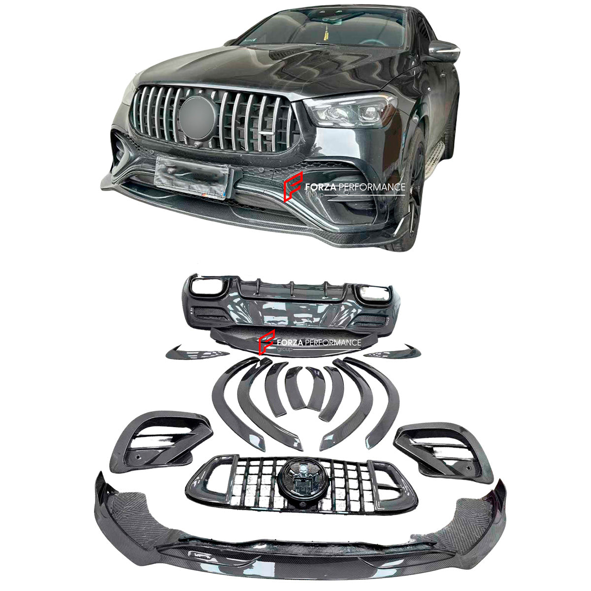 DRY CARBON BODY KIT FOR MERCEDES-BENZ GLE COUPE AMG C167 GLE53 GLE63 FACELIFT 2023+

Set includes:

Front lip
Front Grille
Fender Flares
Rear Spoiler
Rear Diffuser

Material: Dry carbon fiber

NOTE: Professional installation is required

Contact us for pricing

Payment ►
Visa

Mastercard

PayPal with a credit card (add 4.4% at checkout)
Payoneer
Cryptocurrency
Shipment ►
By express DHL/UPS/TNT/FedEx
To the local international airport
Special line by air
Special line by the sea
To Europe and the UK by train
