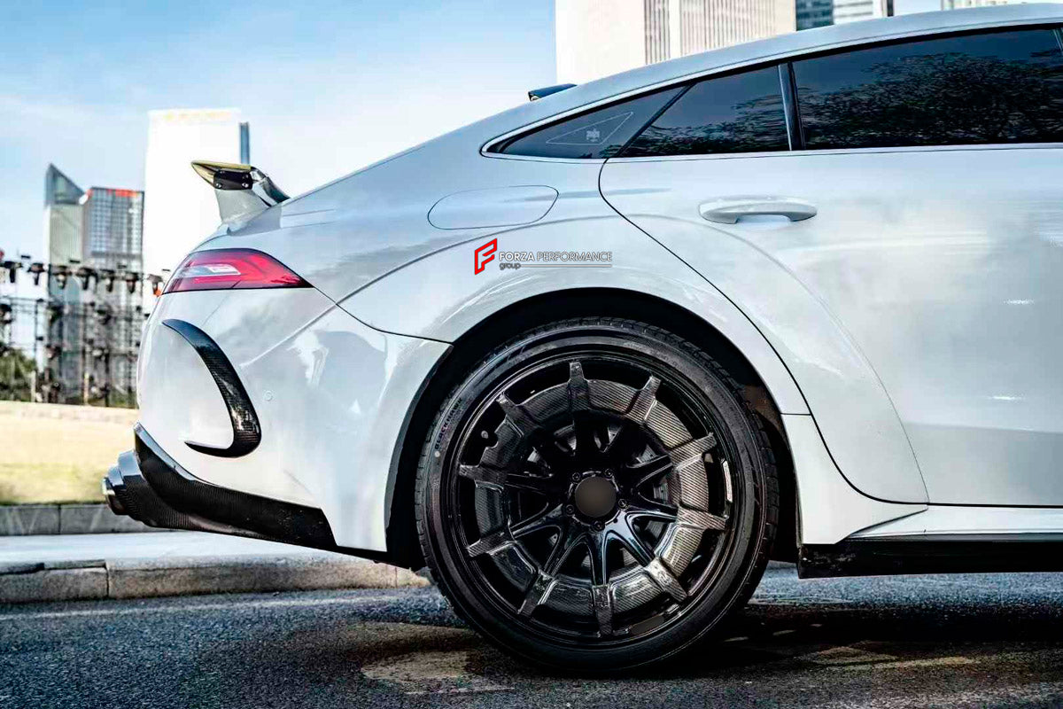 DRY CARBON BODY KIT for Mercedes Benz GT43 GT50 GT53 GT63 2018+
Set includes:

Front Bumper Assembly
Front Bumper Fins
License Plate
Front Splitters
Front Grille
Front Fenders
Side Skirts
Rear Fenders
Rear Diffuser
Rear Bumper Fins
Material: Dry Carbon

NOTE: Professional installation is required.