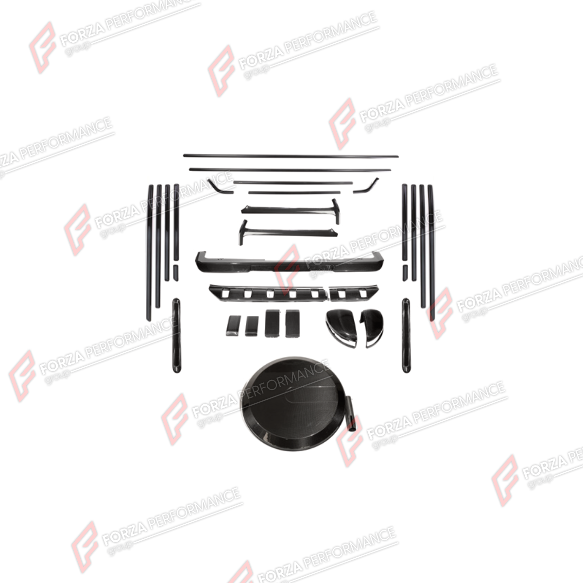 DRY CARBON BODY KIT for Mercedes-Benz G-Class W465 G63 G450D G500 G550 2025+
Set includes:

Front Bumper Assembly
Side Mirror Covers
Side Skirts
Body Side Door Moldings
Spare Wheel Tire Cover
Material: Dry Carbon

NOTE: Professional installation is required.