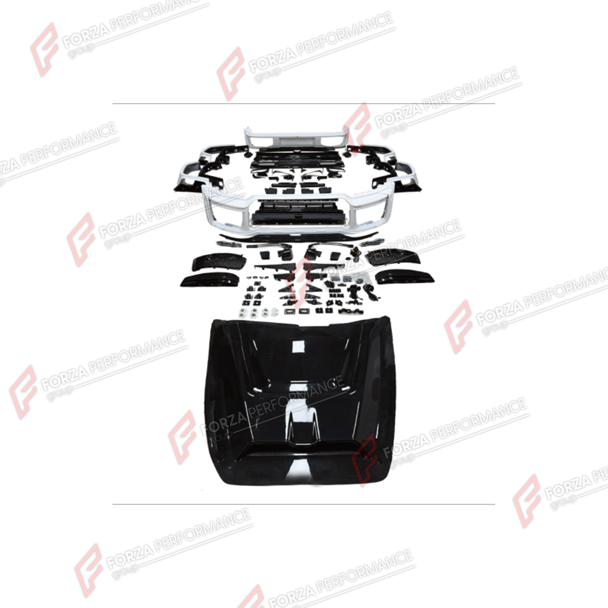 DRY CARBON BODY KIT for MERCEDES-BENZ G-CLASS W465 G63 G450D G500 G550 2025+ FORZA PERFORMANCE custom fit B800
Set includes:

Front Bumper Assembly
Hood Bonnet
Front Fenders
Rear Fenders
Rear Bumper Assembly
Material: Dry Carbon, Plastic

NOTE: Professional installation is required.