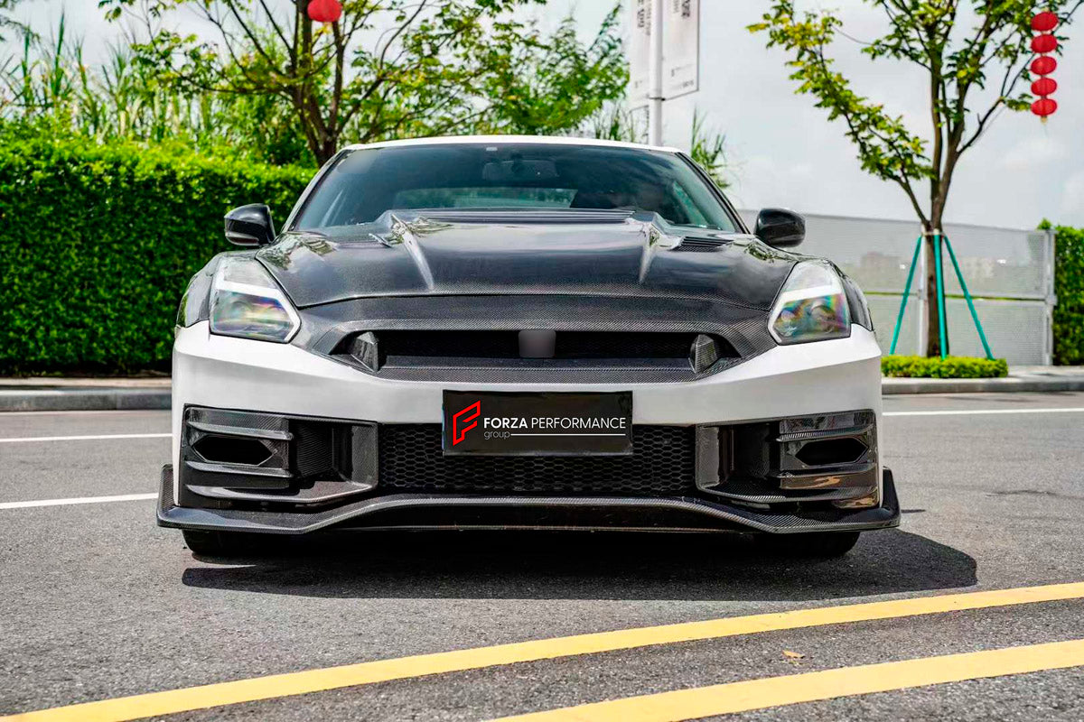 DRY CARBON BODY KIT for Nissan GT-R R35 2007 - 2016
Set includes:

Front Bumper
Front Lip
Front Canards
Hood Bonnet
Side Skirts
Rear Spoiler Wing
Trunk Lid
Rear Diffuser
Rear Bumper
Material: Dry Carbon

NOTE: Professional installation is required.
