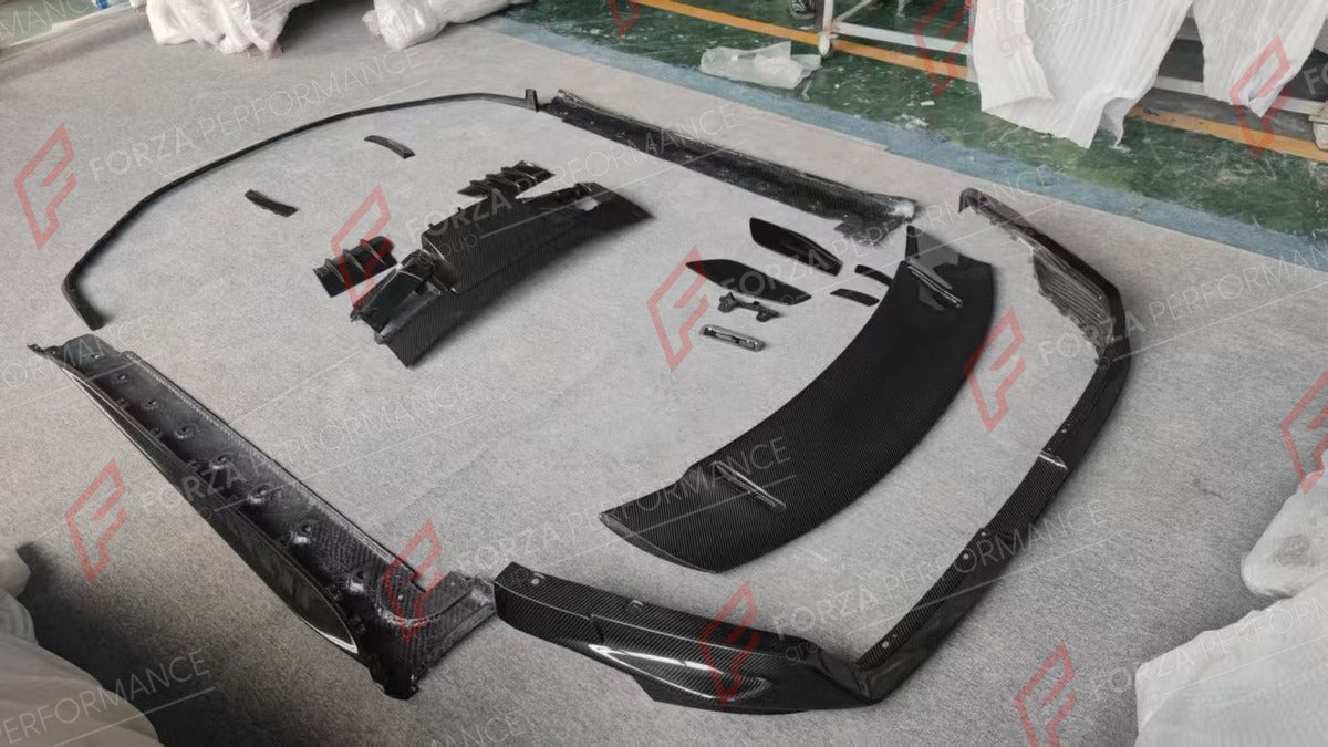 DRY CARBON BODY KIT for PORSCHE 911 992 GT3 2021+ FORZA PERFORMANCE custom fit OEM Style

Set includes:
Front Lip
Side Skirts
Rear Spoiler Wing
Rear Diffuser

Material: Dry Carbon

NOTE: Professional installation is required.