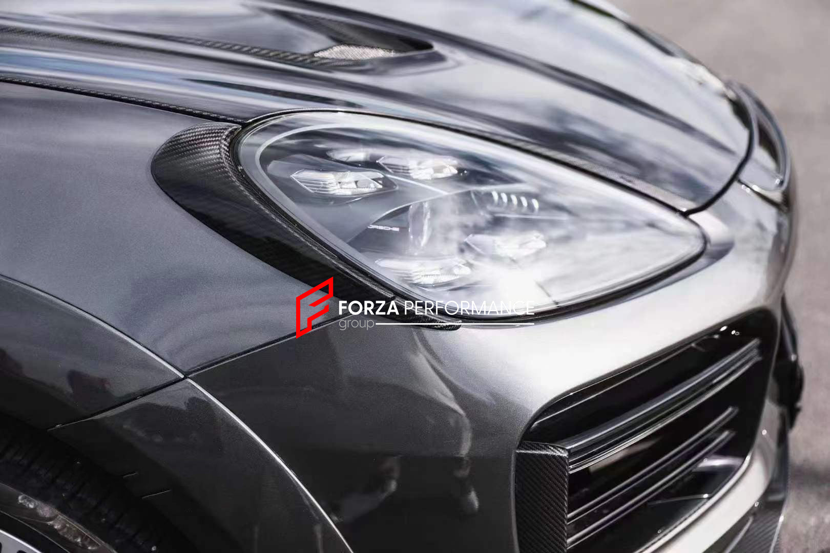 DRY CARBON BODY KIT for PORSCHE CAYENNE 9YA 2018+  Set includes:  Hood Headlight Add-ons Front Bumper Air Vents Front Lip Side Skirts Fender Air Vents Roof Spoiler Rear Spoiler Rear Diffuser