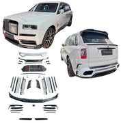 DRY CARBON BODY KIT for Rolls Royce Cullinan 2018 - 2024
Set includes:

Front Lip
Front Bumper Air Vent Trims
Side Skirts
Roof Spoiler
Ducktail Spoiler
Rear Bumper
Rear Bumper Fins
Rear Diffuser
Material: Dry Carbon

NOTE: Professional installation is required.