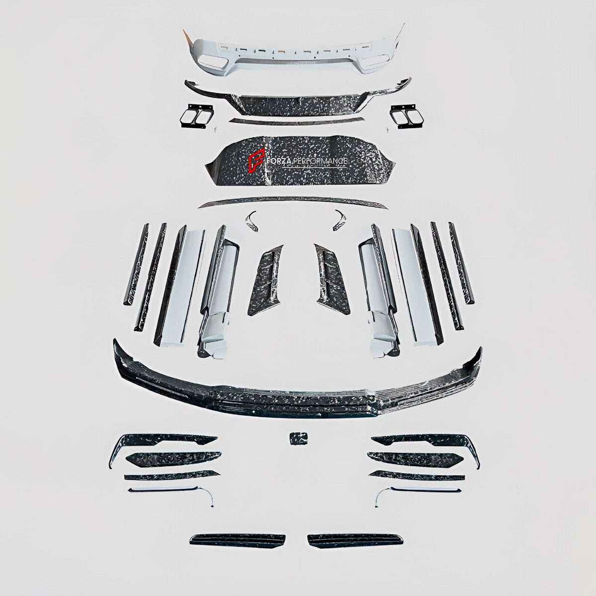DRY CARBON BODY KIT for Rolls Royce Cullinan 2018 - 2024
Set includes:

Front Lip
Front Bumper Air Vent Trims
Side Skirts
Roof Spoiler
Ducktail Spoiler
Rear Bumper
Rear Bumper Fins
Rear Diffuser
Material: Dry Carbon

NOTE: Professional installation is required.