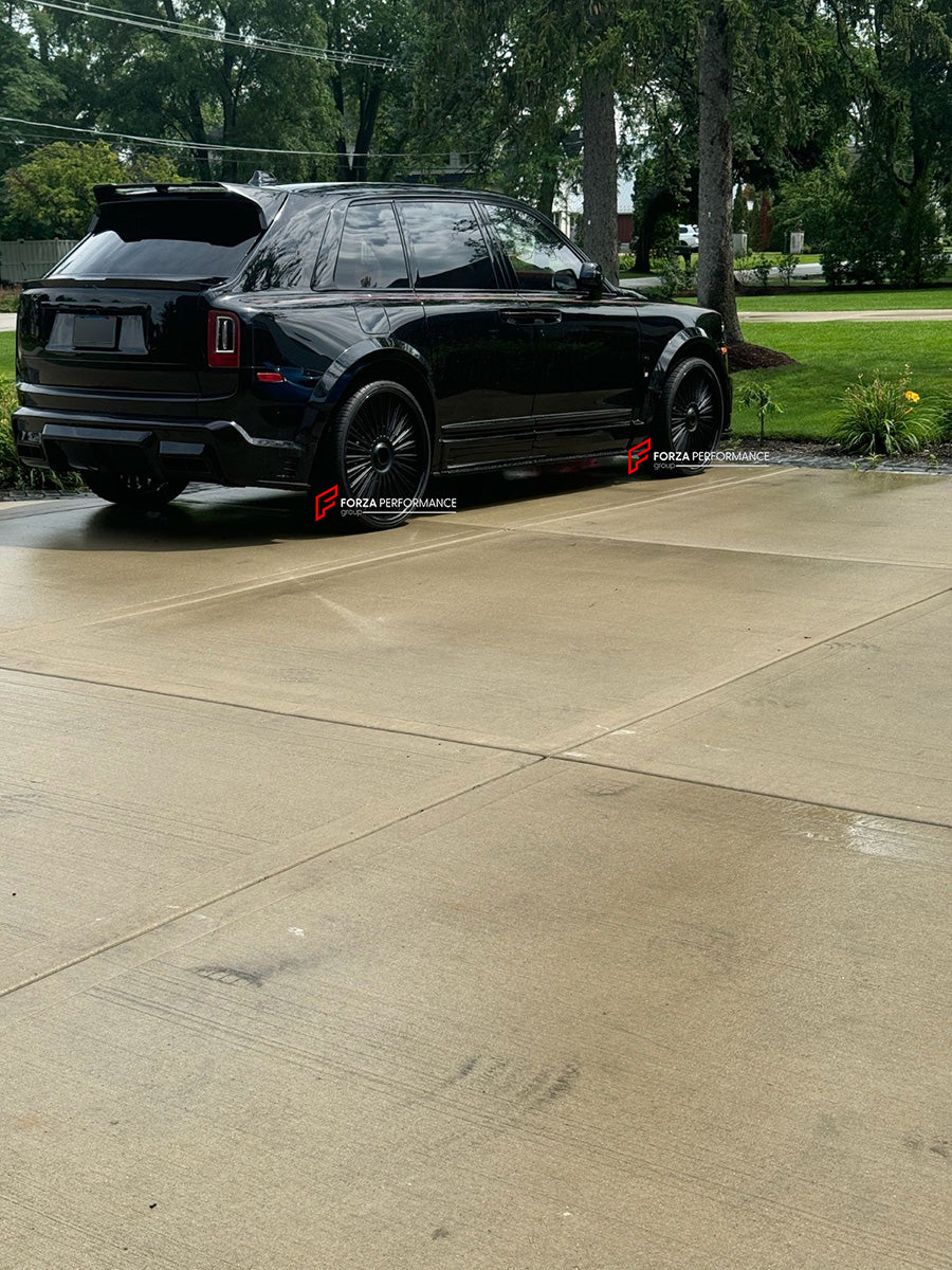 DRY CARBON BODY KIT for ROLLS ROYCE CULLINAN 2018 - 2024

Set includes:

Front Bumper
Front Fenders
Front Fender Flares
Side Skirts
Rear Fender Flares

Roof Spoiler
Rear Spoiler
Rear Bumper
Exhaust Tips

Material: Dry Carbon