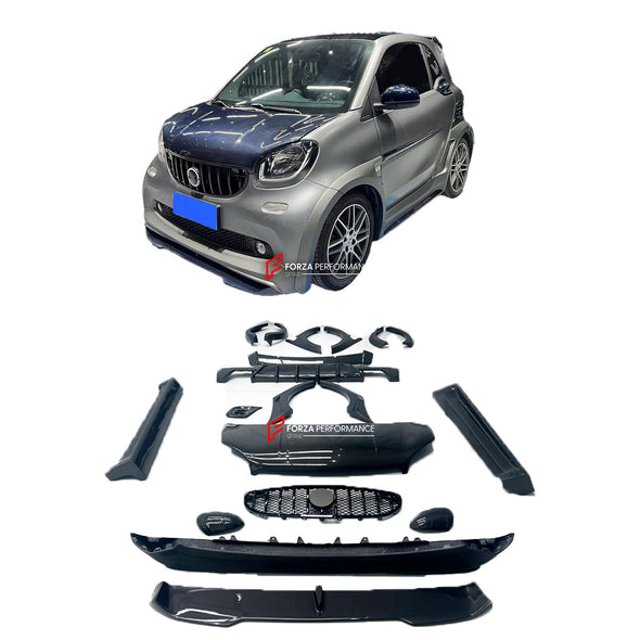 MANSORY STYLE DRY CARBON BODY KIT for SMART FORTWO III W453 2014 - 2022 Set includes: Hood/Bonnet Front Lip Mirror Covers Side Skirts Door Knobs Door Add-ons Rear Spoiler Rear Diffuser