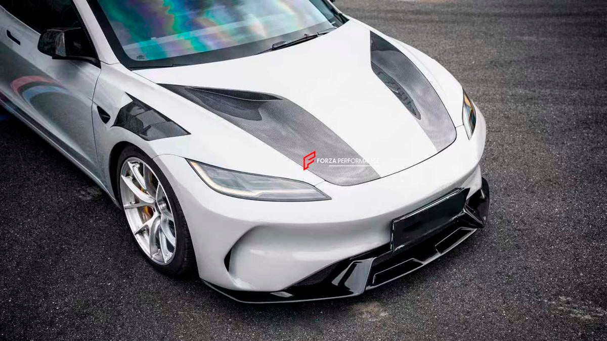 DRY CARBON BODY KIT for TESLA MODEL 3 HIGHLAND 2023+
Set includes:

Hood Bonnet
Front Fenders
Front Bumper
Front Lip
Material: Dry Carbon

NOTE: Professional installation is required.