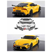 DRY CARBON BODY KIT for TOYOTA SUPRA V A90 A91 2019 - 2026

Set includes:
Front Lip
Front Bumper Canards
Rear Spoiler Wing
Rear Bumper Fins
Rear Diffuser

Material: Dry Carbon

NOTE: Professional installation is required.